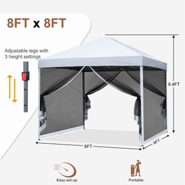 MASTERCANOPY Pop-Up Setup Outdoor Canopy with Netting Screen Walls (8x8, White)