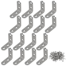 BLOOPIC L-Shaped Metal Bracket, Stainless Steel, L-Shaped Angle Bracket, Right Angle Hook, Set of 16, Shelf Bracket, Anti-tip, Reinforced, Drilling, Screws Included (1.6 x 1.6 x 0.6 inches (40 x 40 x