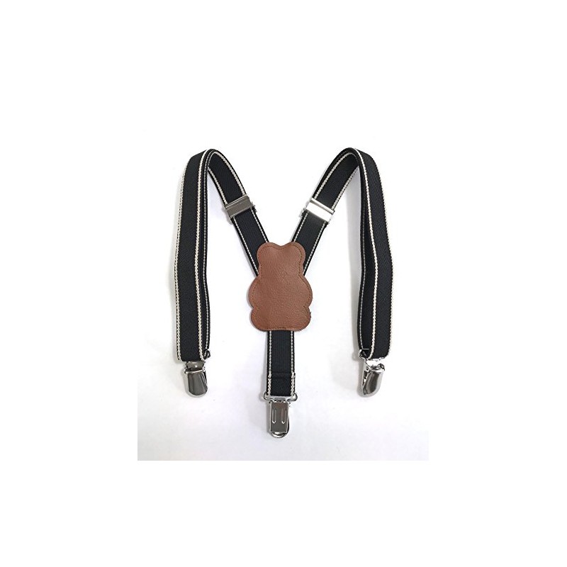 [Made in Japan] Kids Suspenders (Bear Bear) Black x Beige