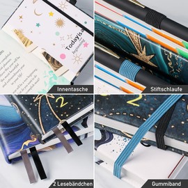 Calendar 2026 A5 (21.5 x 15 cm) Daily Planner - in German, 1 Day 1 Page Diary, Jan - Dec 2026, Colourful Tabs, Inspirational Quotes, Inner Pocket & Pen - Planet