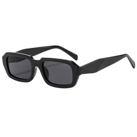 Long Keeper Retro Rectangle Sunglasses For Women Men Trendy 90’s Vintage Square Sunglasses UV400 (Black Black)