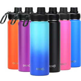 DRINCO - Stainless Steel Water Bottle Double Wall Vacuum Insulated with Wide Mouth Spout Lids | Perfect for Traveling Camping Hiking (20 oz, Morning Sky Blue)