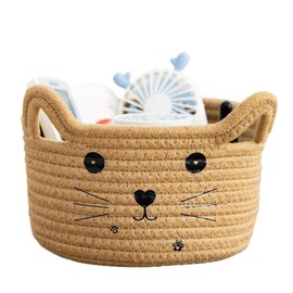 Cotton Fabric Storage Basket, Cat Storage Box Made of Cotton, Washing Basket, Braided Children Cat, Suitable for Storage, Toy Basket for Towels, Blankets, Toys, Clothes