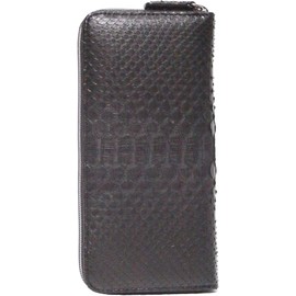 Berkut 1201318 Diamond Python 1-Piece Long Wallet, Snake Leather, Genuine Leather, Round Zipper, Suitable for Men and Women, Black