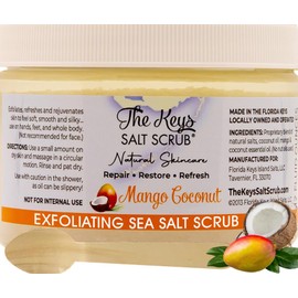 The Keys Salt Scrub -Sea Salt Scrub - Exfoliating Body Scrub with Wooden Spoon - Moisturizing Exfoliator for Hands, Foot, Bath, (12 Ounce (Pack of 1), Mango Coconut)