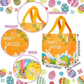 Daomong Easter Bunny Bags with Handles 12 PCS Easter Egg Hunt Bags Candy Treat Gifts Bags for Easter Party Favor Supplies,Gifts Wrapping,Table Decor,Holiday Party Supplies