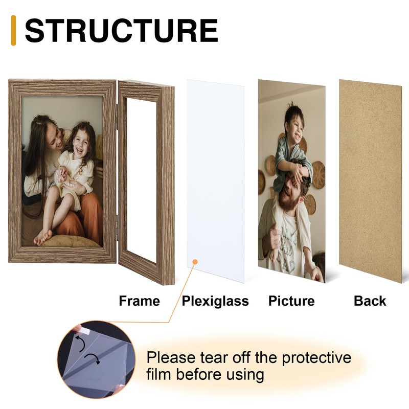 decorUhome Double 4x6 Picture Frame Vertical, Engineered Wood Bifold Photo
