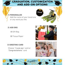 DolliBu Long Arms Alligator Graduation Plush Toy - Super Soft Graduation Stuffed Animal Dress Up with Gown and Cap with Tassel Outfit - Gift with Personalization - 21 Inches