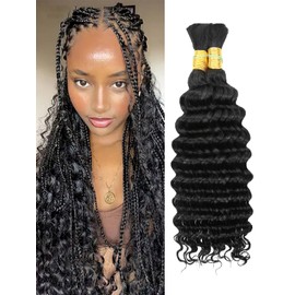 Human Braiding Hair Deep Wave Bulk Human Hair for Braiding,1B Black No Weft Curly Braiding Hair Extensions for Boho Braids Wet and Wavy Braiding Human Hair Bundles(22inch,1B,100g)