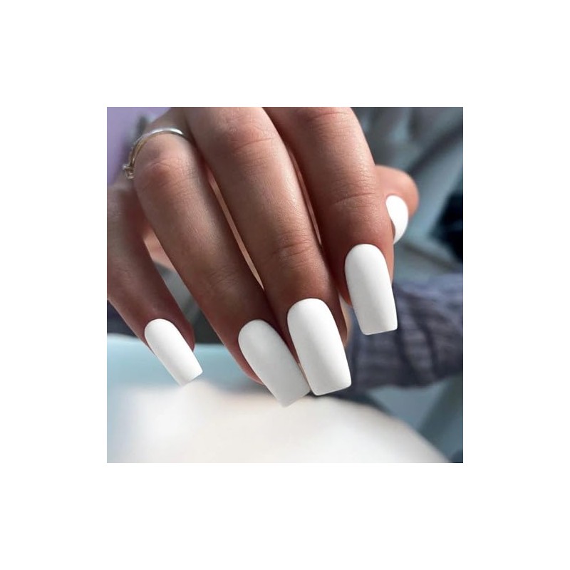Uñas postizas blancas mate, largas, cuadradas, medianas, tipo ataúd, postizas,