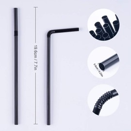 500 Pcs Black Disposable Plastic Flexible Straws.(0.23'' diameter and 7.7" long)