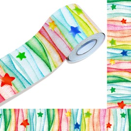 60 Feet Bulletin Board Borders, Watercolor Straight Rolled Border Trim with Colorful Stars Decoration for School, Classroom & Offices