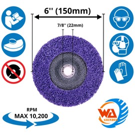 WA 6" Strip & Clean Discs, Purple Easy Strip Disc for Angle Grinder, Surface Treatment, Rust Paint Glue Removal, Descaling (Coarse), RPM 10,200