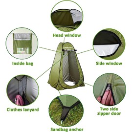 Pop-up Shower Tent & 20L Solar Shower Bag Combo - Waterproof Camping Privacy Shelter with Portable Heated Water Reservoir for Outdoor Bathing, Beach, Hiking (Green, 120x120x190cm)