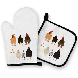 OHSUL Chicken Oven Mitts and Pot Holders Sets, Chicken Gifts Kitchen Decor Accessories, Chicken Gifts for Chicken Lovers Women Heat Resistant Oven Gloves Hot Pads for Kitchen Cooking Baking Grilling