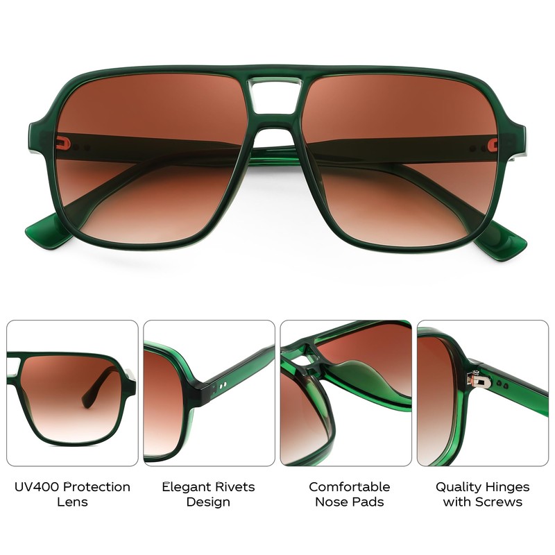 FEISEDY Retro Square Aviator Sunglasses Women Men 70s Vintage Trendy