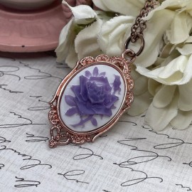Fancy Fox Boutique Rose GOLD Purple Lavender Rose Heart Wedding Jewelry Birthday necklace Cameo