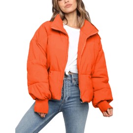 InterNos Women's Winter Stand Collar Zip Puffer Jacket Baggy Short Padded Down Coats(0128-Orange-M)