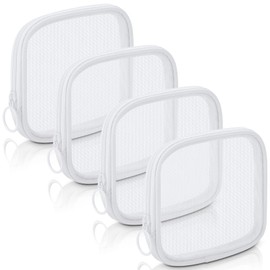 4 Pcs Mesh Makeup Bag Mesh Cosmetic Bag Travel Toiletry Bag Pouch with Zipper Mini Portable Makeup Cosmetic Travel Toiletry Purse Bag for Daily Toiletries Accessories (White, Small)