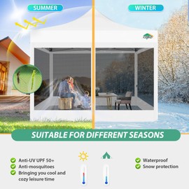 COBIZI Canopy Tent 10x10 Heavy Duty Pop up Canopy with Sidewalls, Easy Set up Outdoor Canopy with Mosquito Net Pop up Screen Tents for Parties, Screened in Canopy for Backyard with Handbag, White