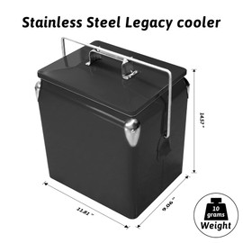 Kickleen Retro Ice Chest Cooler with Bottle Opener 13L (14Qt), Stainless Steel Vintage Style Ice Bucket for Camping, Party, Beach, Picnic, RV, BBQ, Tailgating, Fishing (Black)