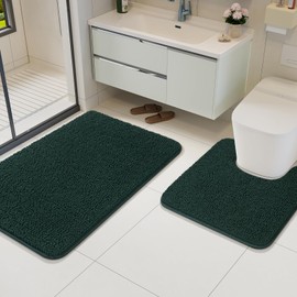 AROGAN Bathroom Rug Sets 2 Piece, 20"x20" U-Shaped Toilet Mat and 21"×34" Bath Mats Bathroom Floor Set, Washable Bath Rug Set, Absorbent Soft Non Slip Bathroom Rug Set, Hunter Green