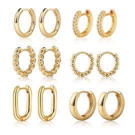 Gold Hoop Earrings Set for Women,14K Gold Plated Lightweight Hypoallergenic Chunky Open Hoops Set for Gift