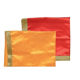 Red and Yellow Small Pooja Cloth Mat Aasan for Pooja Mandir Puja Decorative cloth set of 2 (Size:-12 Inches X 12 Inches,) for Multipurpose Pooja Décor Decorations Item & Article Yellow Laxmi