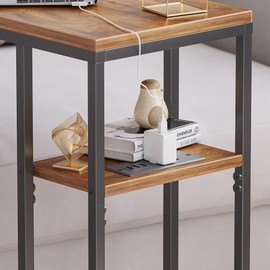 CubiCubi Side Table with Charging Station, C Shaped End Table with USB Ports and Outlets, Couch Table for Living Room, Bedroom, Couch, Sofa and Bed, Brown