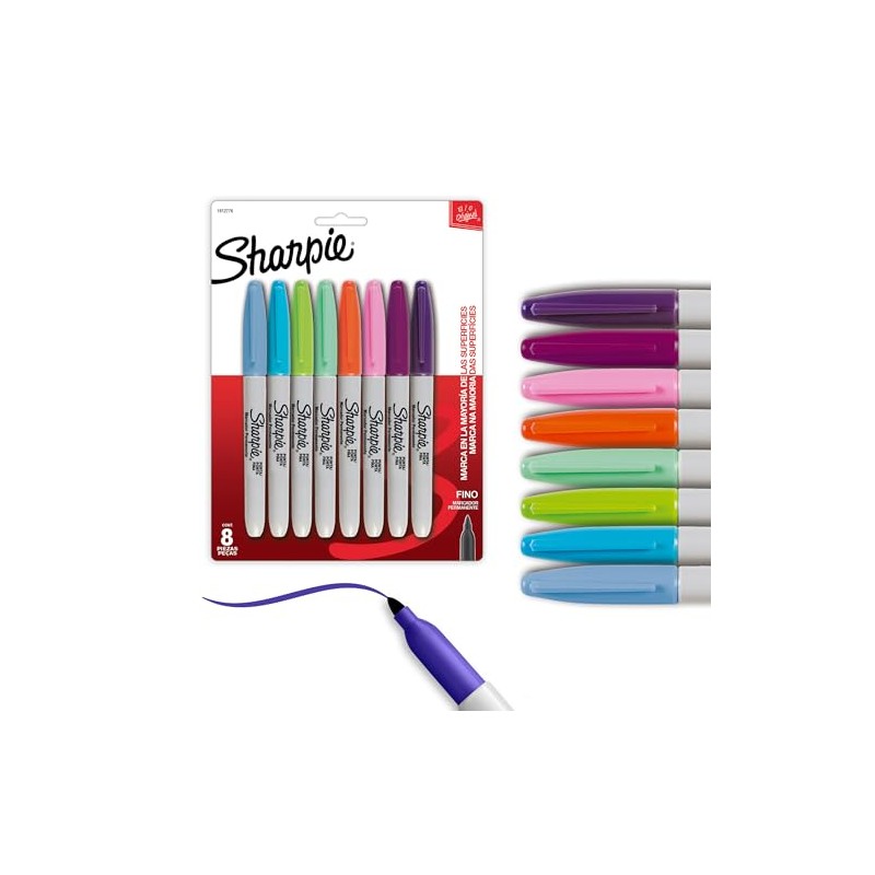 Sharpie Marcadores Permanentes, Punta Fina, Surtidos, 8 Piezas, 1812776