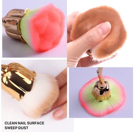 XEAOHESY 2 Pieces Rose Flower Makeup Brushes Flower Blush Brush Super Large Face Powder Makeup Brushes kabuki brush for Powder Cosmetic Nail Dust Brush Loose Powder Brush Makeup Manicure (Brown/Pink)