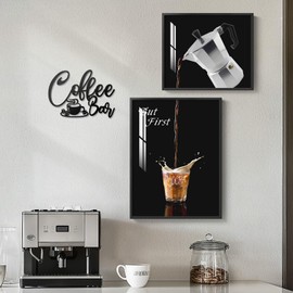 Framed Kitchen Wall Art, Set of 2 Coffee Paintings with 1 Coffee Sign Artwork for Walls, Modern Minimalist Art Prints Pictures for Home Kitchen Dining Room Coffee Bar Wall Decor