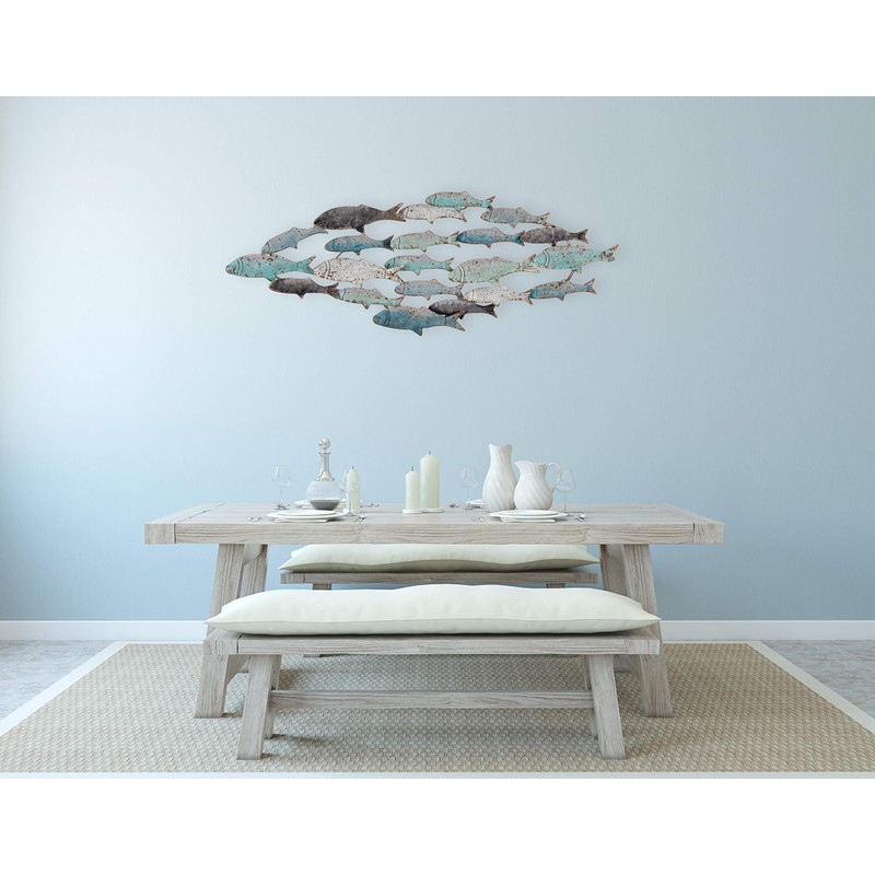 Creative Co-Op Wood School of Fish Wall Décor, Distressed Turquoise
