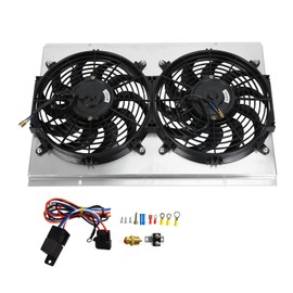 Wangtney Full Aluminum Shroud+2X12'' Slim Fan+Thermostat Relay Kit Compatible with Radiator 1982-2002 Chevy S10 Blazer 1984-1990 Corvette