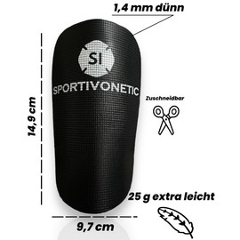 SPORTIVONETIC® High Performance Adjustable Shin Pads for Adults & Children, Women & Men Football, Football, Shin Guards, Shin Pads, Extra Small, Thin, Mini with Bag (Black)