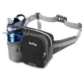 buffup® Bauchtasche mit flaschenhalter,hüfttasche Sport für outdoor hundetraining Radfahren wandern laufen,gürteltasche Damen Herren groß Schwarz