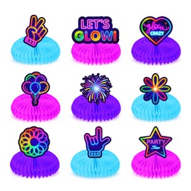 9Pcs Glow Honeycomb Centerpieces for Glow Party Decorations,Honeycomb Table Toppers, Glow Neon Party Decorations Baby Shower Wedding Party Neon Centerpieces for Tables