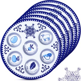Jingmore 6 Pcs Passover Decorations Jewish Passover Plastic Plates Pesach Plate Marked with Traditional Seder Foods Passover Christian Seder Dinnerware for Pesach Feast Passover Party Favors 10 Inch