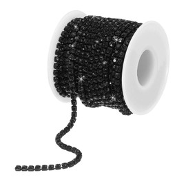 sourcing map 10 Yard 4mm Crystal Rhinestone Diamond Close Chain Trim Trimming Claw Cup Chain for Sewing, Crafts, DIY Jewelry Wedding Decorations Black