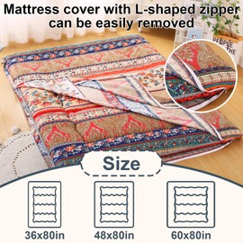 JZGYDD Bohemian Retro Japanese Floor Mattress Cover, Futon Covers with Zipper,100% Cotton Soft Tatami Mattress Cover, Skin-Friendly and Machine Washable (Queen80 X 60",A)