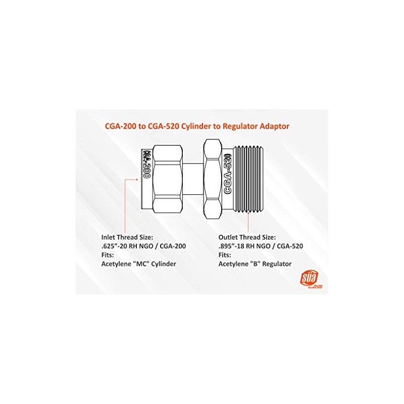 Acetylene Adaptor - CGA-200 (Size MC Cylinder) to CGA-520 (Size