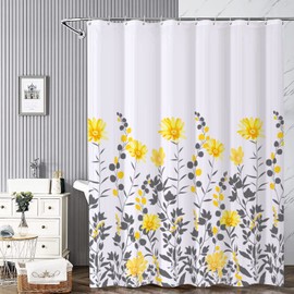 REZAYMRS Yellow Flower Shower Curtain with 12 Hooks, 72''x72'' Waterproof Polyester Fabric Shower Curtains for Bathroom, Weighted Hem Bathtubs Hotel Curtain, Machine Washable, Quick Dry
