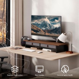 Fenge Dual Monitor Stand, 2 Tiers Monitor Riser for Desk, 35 Inch Computer Stand with 2 Drawer, Desk Shelf for Home, Office, Laptop, PC, TV, Printer