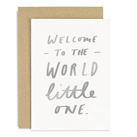 Old English Co. New Baby Card - Welcome to the World, A6 | Newborn Baby Greeting Cards for Boys & Girls | Congratulations for Mum, Dad & Parents | For Baby Shower, Pregnancy Announcement or Milestone