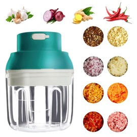 LKJYBG 250ml Electric Garlic Chopper Mini Food Slicer Portable Garlic Masher Mincer Press Wireless Food Processor dark green