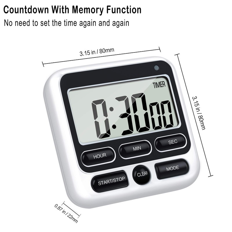 KTKUDY Digital Kitchen Timer with Mute/Loud Alarm Switch ON/Off Switch,