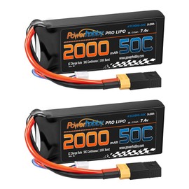 Powerhobby 2s 7.4v 2000mah 50c Lipo Battery w XT60 Plug + Adapter (2) Compatible with: Traxxas 1/16 E-Revo Slash Rally Summit