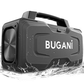 BUGANI Bluetooth Speaker, 80W Powerful Portable Wireless Speakers IPX7 Waterproof Speaker, Outdoor Loud Speakers with Handle 24H Playtime, Support Microphone AUX USB Suitable for Party, Pool, Black