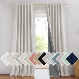 NICETOWN 100% Blackout Snowbound Linen Curtains 90 inches Length with Thermal Insulated Liners for Bedroom, 2 Panels, 52" W, Farmhouse Style Room Cooling Window Draperies for Living Room