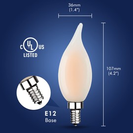 Xtricity - Bombillas LED de 5,5 W con punta de llama, equivalentes a 60 vatios, 500 lúmenes, blanco suave de 3000 K, 120 V, regulables, bombillas E12 con base de candelabro, Energy Star (paquete de 2)